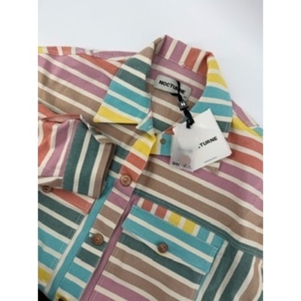 Nocturne Striped Jacket Multi Color Button Front Detachable Fur Collar 2XL‎ NEW - Picture 2 of 9